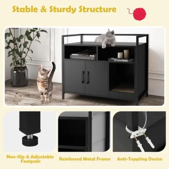 Tangkula Large Litter Box Enclosure Cat Wooden Storage Cabinet with 2 Doors image {5}