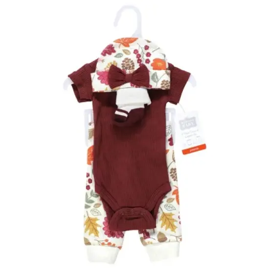 Hudson Baby Girls Thermal Preemie Layette Set 4pc Short Sleeve Outfit, Acorn Botanical, Preemie image {1}