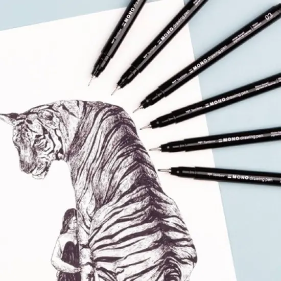 6ct MONO Drawing Pens Black - Tombow: Quick Drying, Durable Tip, Technical & Illustration Pens, Bold to Extra Fine Points image {5}