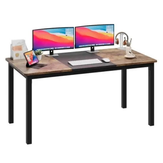 63 Inch Computer Desk, Large Office Desk with Black Metal Frame, Modern Simple Style Gaming Desk, Sturdy Write Desk for Home, Work, Study image {9}