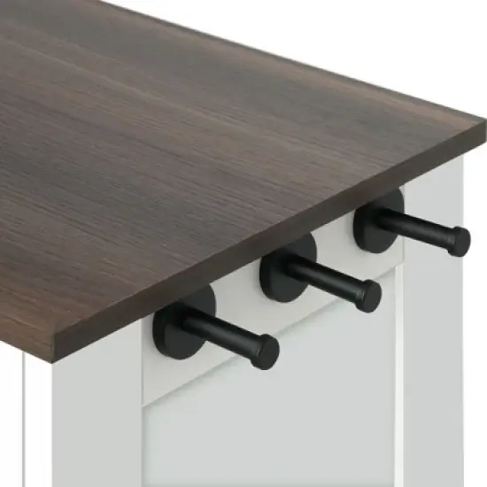 Lirago White Deep Walnut Cat Feeding Station 23.6x13.8x31.5"-Hidden Bowls and Storage Hooks image {8}