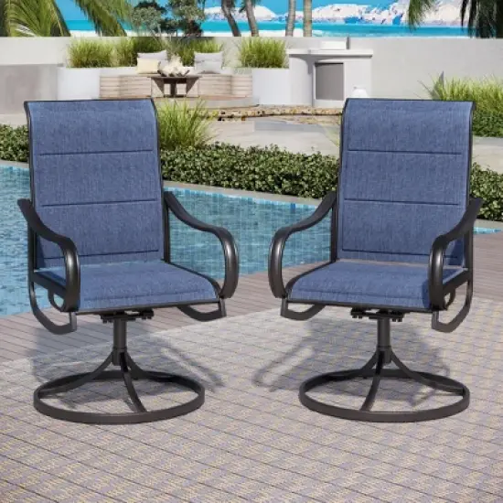 Captiva Designs 9pc Patio Dining Set with Slat-top Adjustable Steel Rectangle Table & Padded Textilene Swivel Chairs image {7}