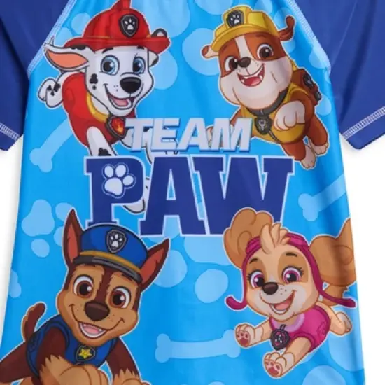 Paw Patrol Rubble Marshall Chase Pullover Rash Guard and Swim Trunks Outfit Set Little Kid image {2}