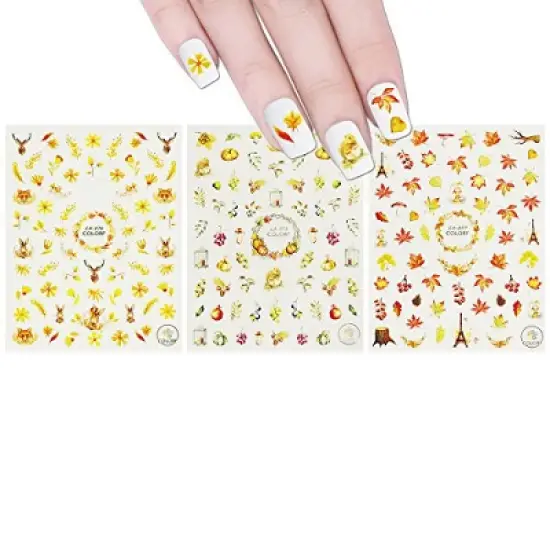 Wrapables 3 Sheets Fall Leaves Nails Thanksgiving Nail Stickers Nail Art image {4}