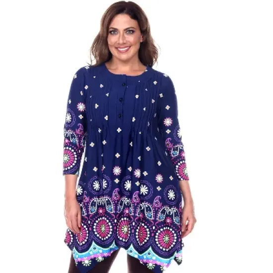 Women's Plus Size 3/4 Sleeve Printed Lucy Tunic Top - White Mark image {4}