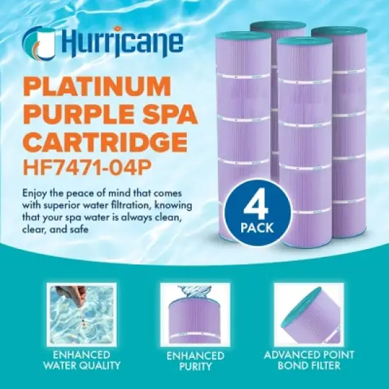 Hurricane 16 Pack HF7471-04P Platinum Purple Pool and Spa Filter Cartridge Replacement for PCC105, Unicel C-7471, Filbur FC-1977 image {1}