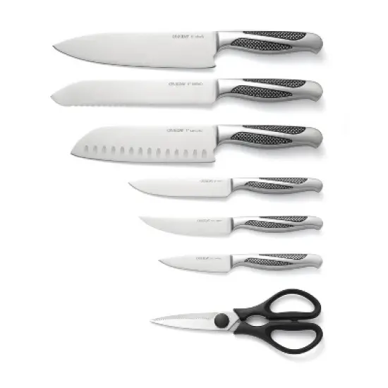 Oneida 14pc Stainless Steel Cutlery Set with Builtin Sharpner: Knife Set Block, Steak Knives, Shears, Multicolored image {3}