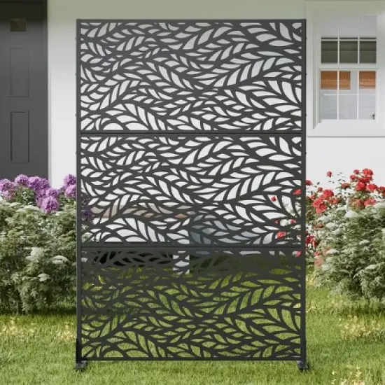PexFix 72 in. x 47 in. Modern Outdoor Screen Privacy Screen in Leaf Patterns Wall Decal in Black image {3}