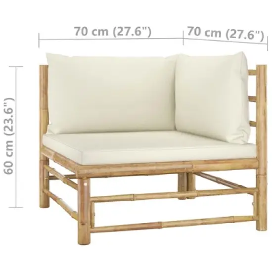 vidaXL 2 Piece Patio Lounge Set with Cream White Cushions Bamboo image {3}