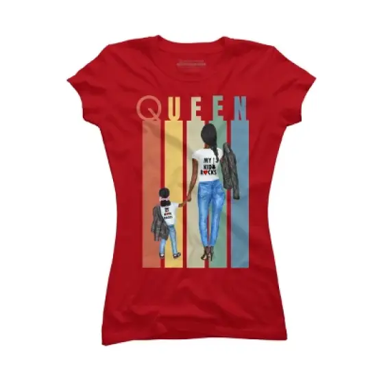 Junior's Design By Humans Mother's Day Black Mom Queen Retro Stripes By duron4 T-Shirt image {5}