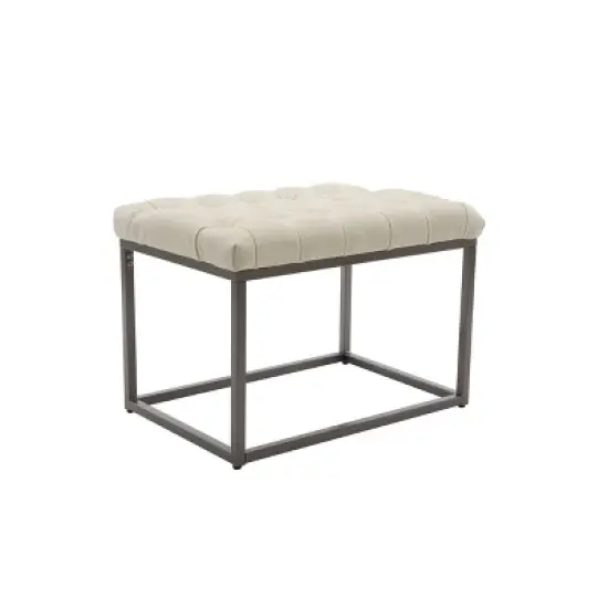 24" Button Tufted Metal Ottoman - WOVENBYRD image {2}