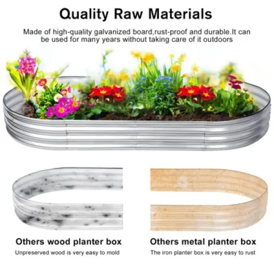 7x3x1 FT Galvanized Raised Garden Bed,Outdoor Oval Metal Planter Box,Large Raised Garden Bed,Oval Large Metal Raised Garden Beds for Vegetables image {3}