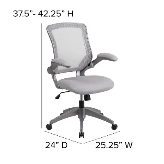 Flash Furniture Mid-Back Mesh Swivel Ergonomic Task Office Chair with Gray Frame and Flip-Up Arms image {3}