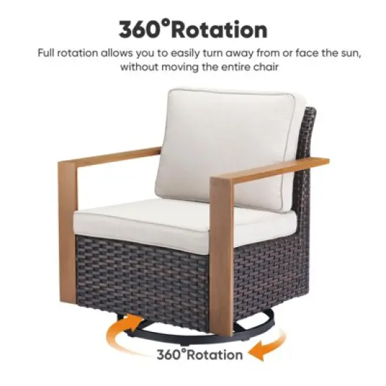 Buenhomino 4 Pieces Patio Furniture Sets, Wicker Patio Swivel Glider Chairs Set with 2 Ottoman, Outdoor Furniture Set for Outside Porch and Backyard image {3}