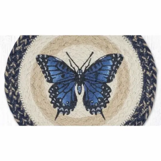 Earth Rugs Blue Swallowtail Butterfly Printed Round Jute Trivet 10"x10" image {1}