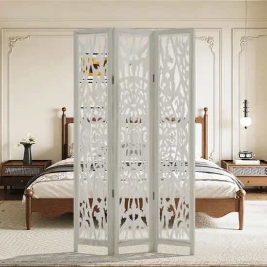 Lirago 68 in. Wood Outdoor Privacy Screens Garden Outdoor Fence 3 pieces White image {3}