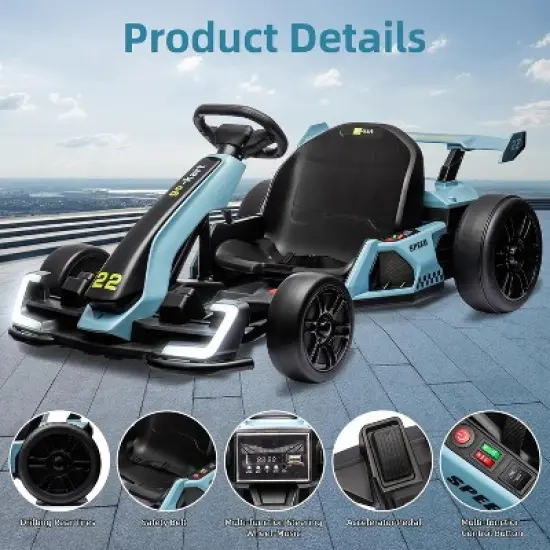 24V Electric Go Kart for Kids, with 2 * 150W Motors, Adjustable Seat, 8mph Speed, Led Lights, for Children Ages 6-15 image {3}