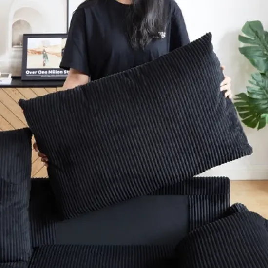 MAYEERTY 64.5 Sleeper Sofa Bed 3 in 1 Adjustable Pullout 2 Pillows Side Pockets Soft Corduroy Convertible image {10}