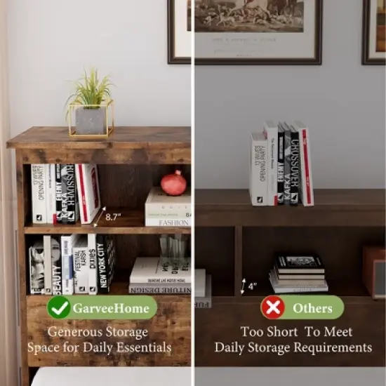 Storage Wooden Bed Frame with Bookcase Headboard and 4 Large Drawers image {6}