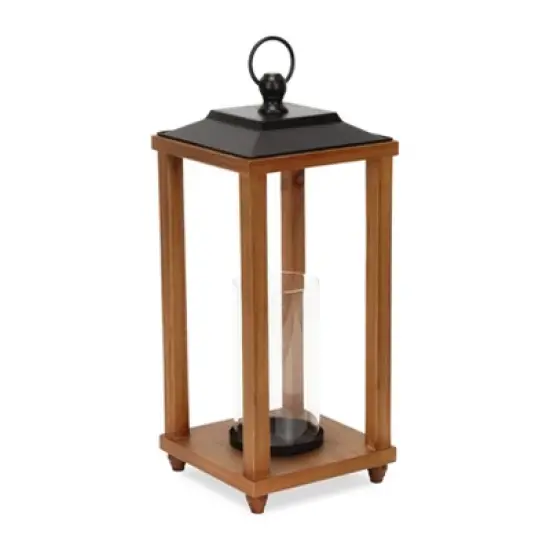 HomeRoots 21" Brown And Black Geometric Metal And Solid Wood Tabletop Lantern Candle Holder image {5}