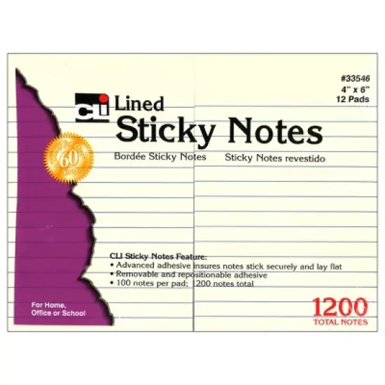 Charles Leonard Sticky Notes, 4" x 6" Lined, 12 Pads image {1}