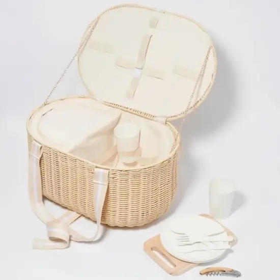 Sunnylife Large Picnic Basket Set - Le Weekend Natural - Insulated, 9.7 Gal image {3}