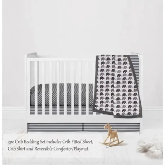 Bacati - Elephants White/Gray 3 pc Crib Bedding Set image {2}