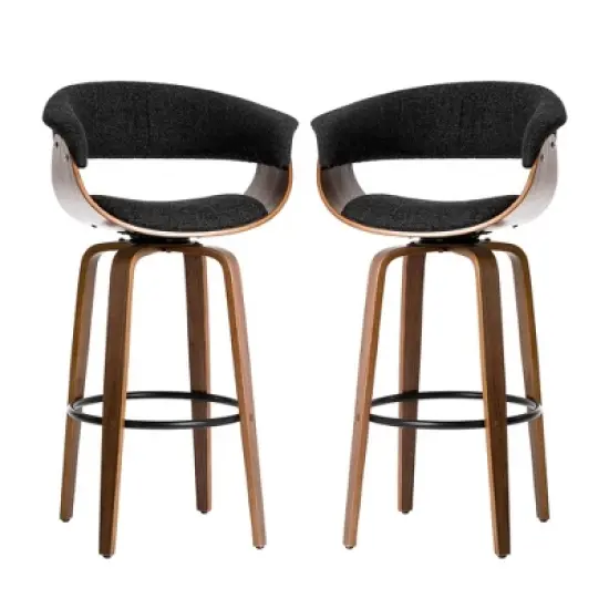 Set of 2 Mid-century Modern Walnut Bentwood Swivel Barstools - Glitzhome image {11}
