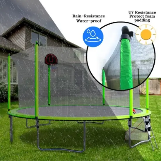 BestParts 16FT Trampoline with Basketball Hoop, Ladder & Soccer Goal, Safety Enclosure for Outdoor Fun, Green image {3}