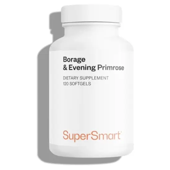 SuperSmart Borage & Evening Primrose - GLA Oil Gamma Linolenic Acid Cold Pressed - with Vitamin E | Non-GMO & Gluten Free - 120 Softgels image {1}