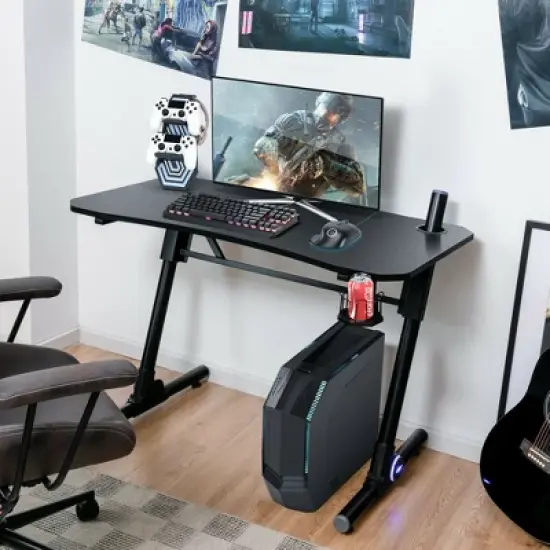 Costway Gaming Computer Desk Height Adjustable w/ LED Light & Gaming Handle Rack image {3}
