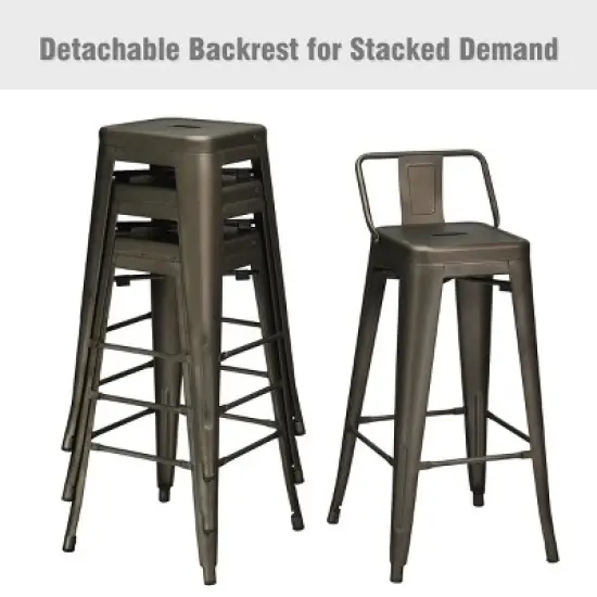 Costway Set of 4 Metal Bar Stools 30'' Bar Height Barstools Industrial w/ Low Back Gun image {6}