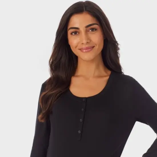 Warm Essentials by Cuddl Duds Smooth Stretch Thermal Maternity Henley Top - Black image {2}