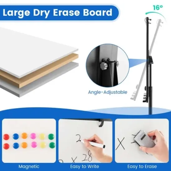 Costway Mobile Whiteboard 40" x 26" Height Adjustable Magnetic Dry Erase Board with Stand Green/Black/White image {6}