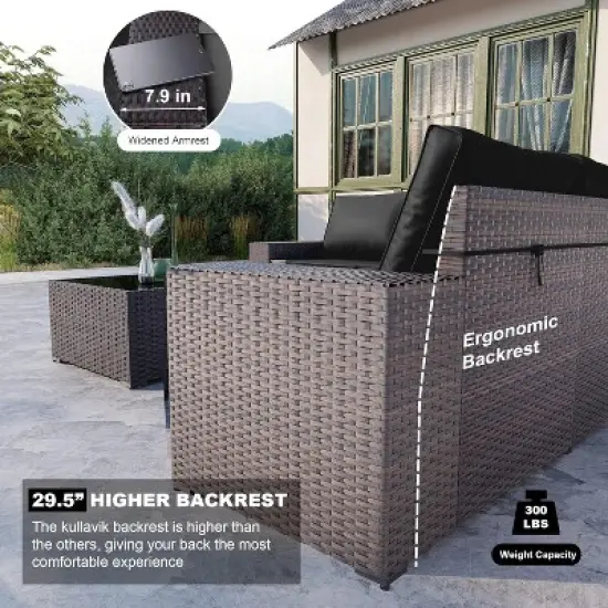 ALAULM 6PCS Outdoor Patio Furniture Set PE Wicker Rattan Sectional Sofa image {2}
