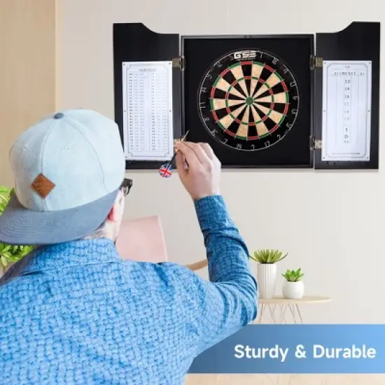 GSE Dartboard Cabinet Set with Sisal/Bristle Dart Board, Dart Scoreboard, and 6 Steel Tip Darts image {7}