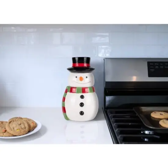 100 North Ceramic 11 inch Christmas Cookie & Candy Jar with Airtight Lid: Kitchen Canisters, Pet Treat Containers & Holiday Storage, Snowman Scarf image {4}