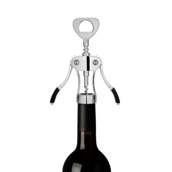 True Spiral Winged Corkscrew, Self Centering Worm, Bottle Opener, Rubber Grip Arms, Silver Finish image {2}