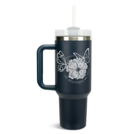 Elanze Designs He Restores My Soul Butterfly Faith 40 oz. Stainless Steel, Large Water Bottle Coffee Mug, Spill & Leak Resistant, Thermal Travel image {1}