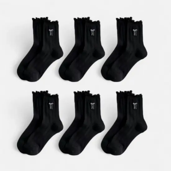 Anna-Kaci Women's 6-Pack Ruffle Trim Crew Socks with Ribbed Texture and Delicate Bow Accent image {4}
