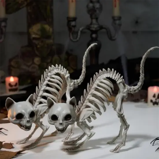 Joyfy 2 PCS Halloween Poseable Animal Cats Skeleton Decor, Cats Plastic Bones with Posable Joints for Graveyard Party Prop Decor(7 * 7.9 * 3 inches) image {4}