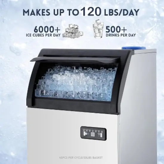 Acekool Commercial Ice Maker - 120Lbs/24H, 40Lbs Storage, Quiet & Energy Efficient with LED Control image {2}