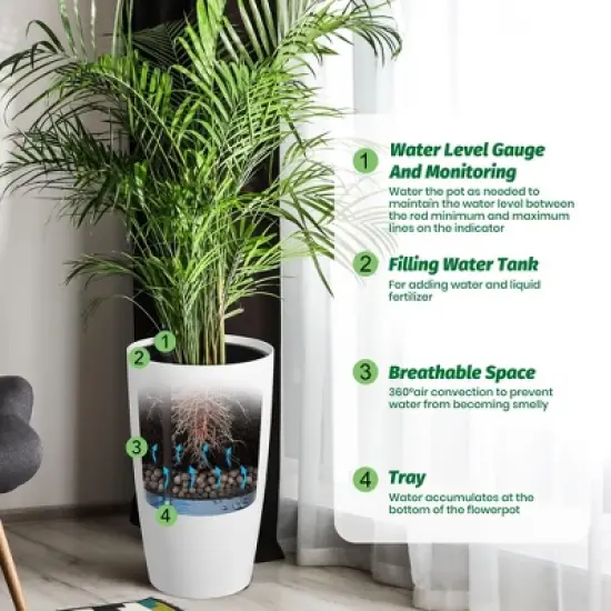 22" Tall Planter Set of 2, Self-Watering Flower Pots for Indoor and Outdoor Use, Large Planters with Built-In Drainage System and Water Level Monitor image {3}