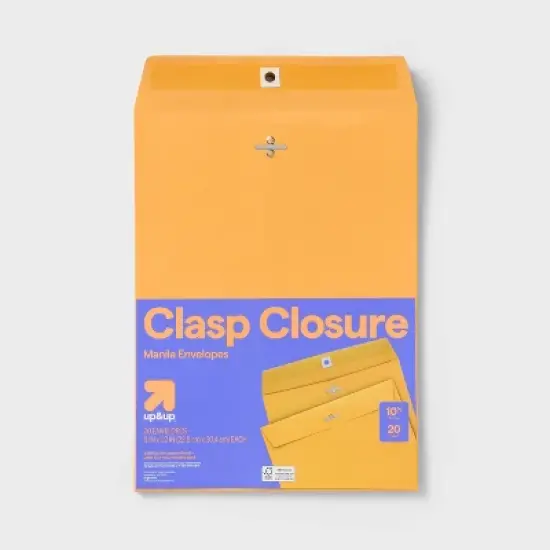 20ct 9" x 12" Clasp Closure Manila Envelopes - up&up&trade;: Beige Paper, Mailing Packaging, Stationery, Office Supplies image {3}