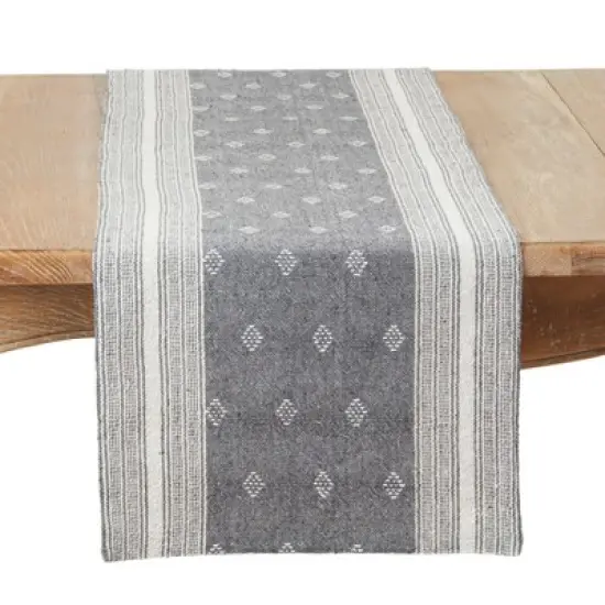 Saro Lifestyle Diamond Patterned Woven Stripe Table Runner, 16"x72", Gray image {3}