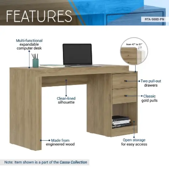 Kumasinova 47.5" Expandable Computer Desk with Drawers,Modern Office Desk with Storage Shelf,Gaming Desk for Home Office&Study image {2}