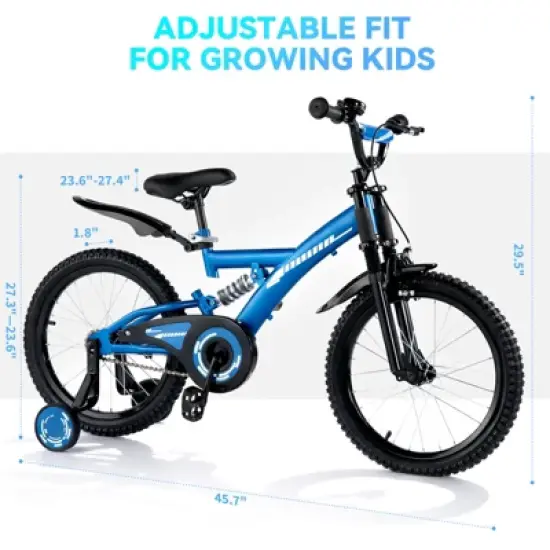 SUGIFT Durable 16"/18" Kids Bike with Adjustable Seat, Dual Brakes, Suspension, Training Wheels and All-Terrain Tires for Ages 4&ndash;9 image {2}