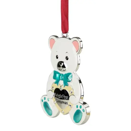 Northlight 3" Pastel Silver Plated Bear Baby's First Christmas Ornament with European Crystals image {2}