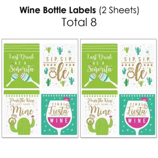 Big Dot of Happiness Final Fiesta - Mini Wine, Wine, & Water Bottle Labels - Last Fiesta Bachelorette Party Decorations - Beverage Bar Kit - 34 Pieces image {3}
