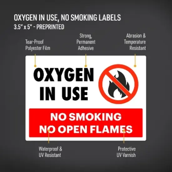 Avery Oxygen in Use No Smoking Sign Label Stickers, Waterproof, UV Resistant, Preprinted, 5" x 3.5", 8 Stickers image {1}